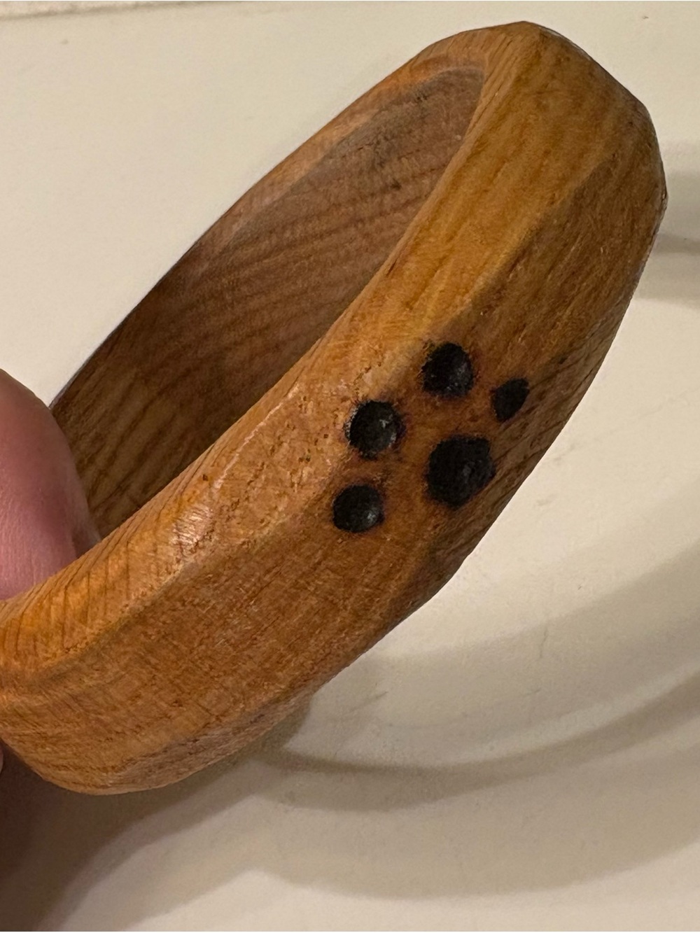 Handcrafted Tigers Dog Paw Wooden Bangle Bracelet in Natural Brown 2.6”